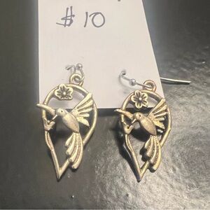 Gold Hummingbird Floral Drop Earrings for Women